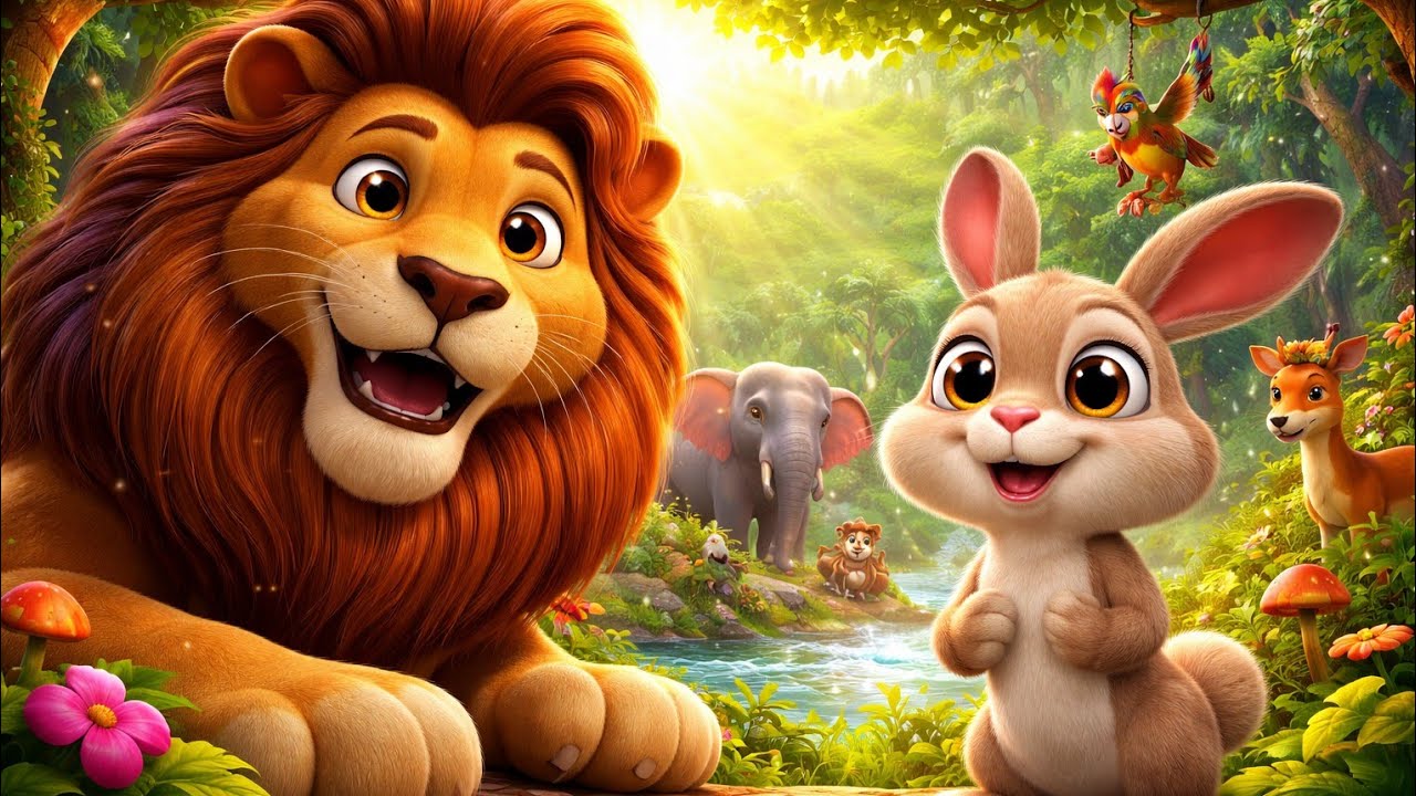 The Wise Rabbit And Powerful Lion Story ایک سبق دوستی عقل اور اتحاد کا