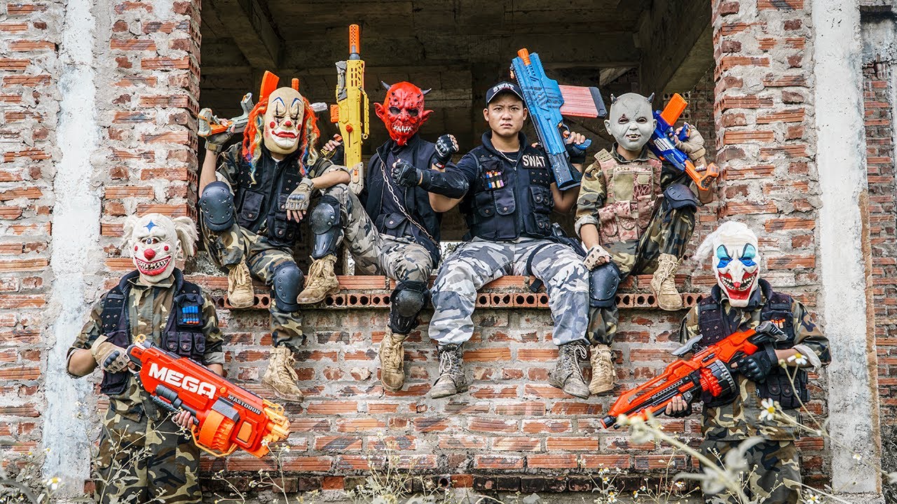 LTT Nerf Mod : Special Police Warriors Black Use Nerf Guns Fight Crime Dangerous Mask Dr.Lee 2