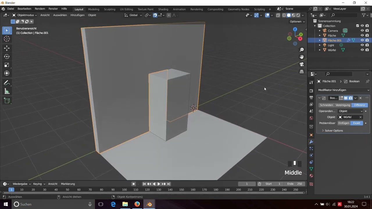 Blender Architekturmodell 02 Wandöffnungen mit Boolesch