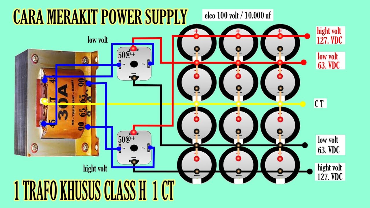 cara membuat psu class H dengan 1 trafo full gelombang ( trafo khusus class H )
