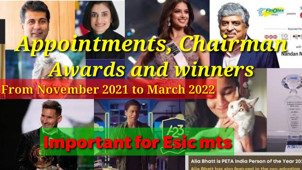 Esic mts General awareness, Appointments, chairman, awards and winners,#youtube#esicmts#esicmts2022