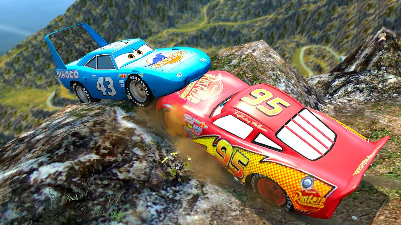 GTA 4 Lightning McQueen vs King Dinoco Cliff Drops & Crashes ep.1
