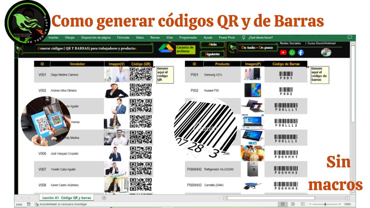 Como generar códigos ( QR Y BARRAS) para trabajadores y productos | Fácil y rápido  