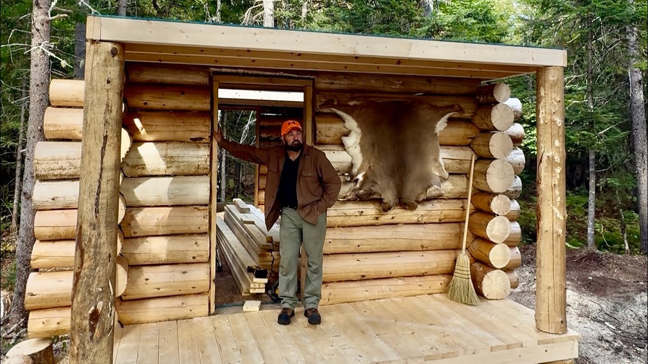 Строительство бревенчатой ​​хижины без подключения к электросети, вторая постройка, выживание в о...