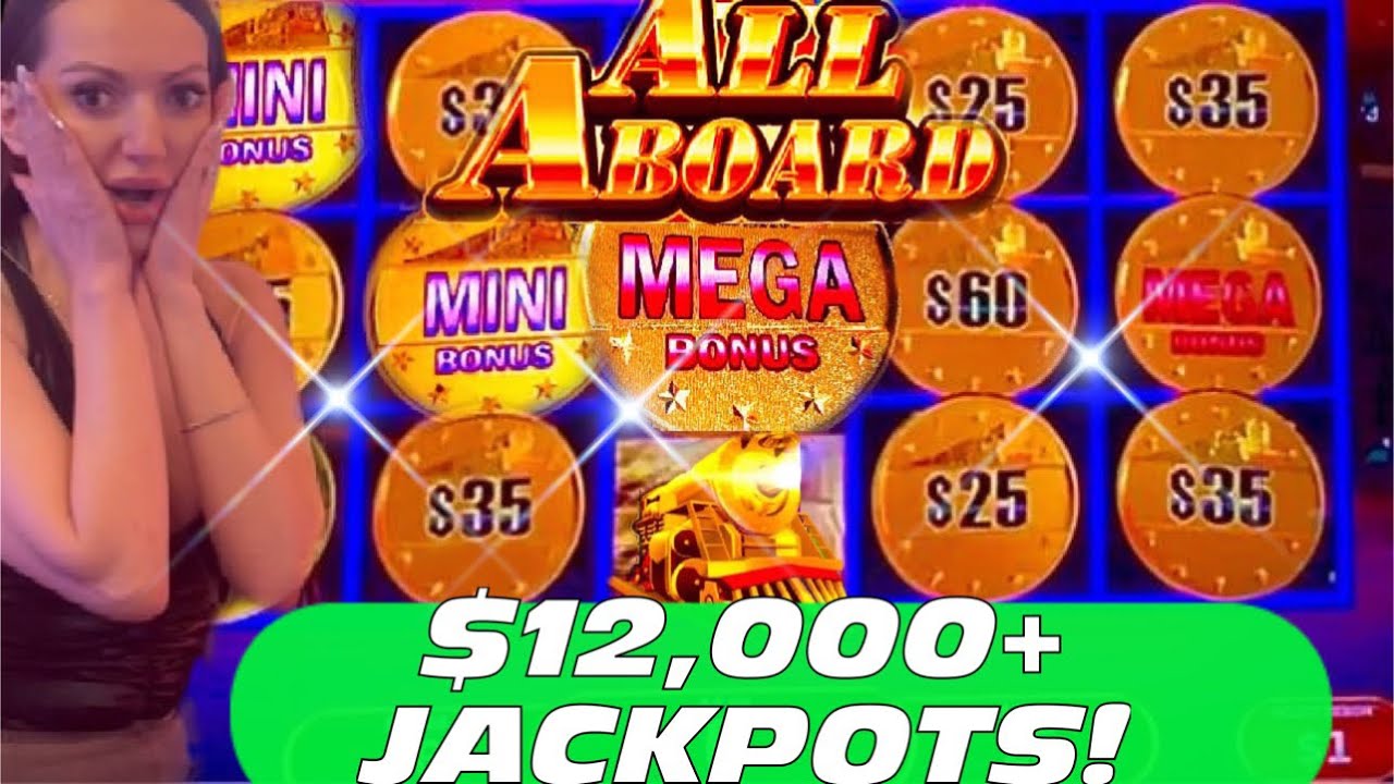 😳🤑Over $12,000 WON in JACKPOTS! My BIGGEST WINS on $25 SPINS ON ALL ABOARD SLOT MACHINE! 🎰🚂