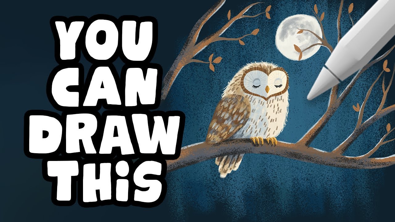 Вы можете нарисовать эту уютную сову 🦉 в лунном свете | Урок рисования в Procreate