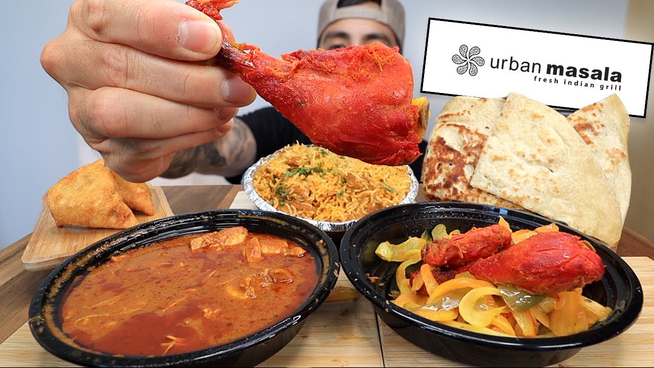 MUKBANG EATING Chicken Curry, Tandoori Chicken, Samosas From Urban Masala