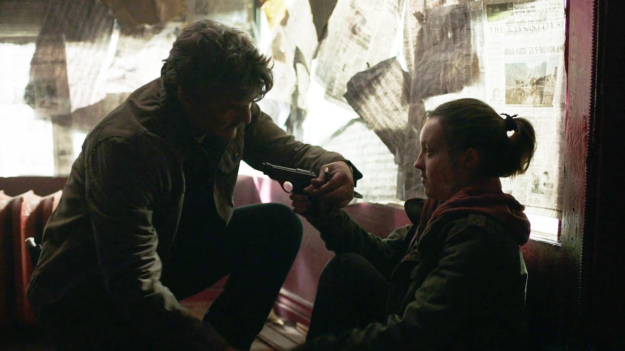 The Last of Us HBO: S1E4 - Joel Shows Ellie How To Use A Gun scene, 