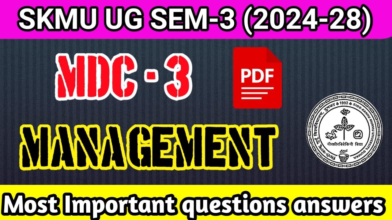 SKMU SEM-3 (2023-27) MDC-3 Management Most Important Questions & Answers | Exam 2026 | Hindi