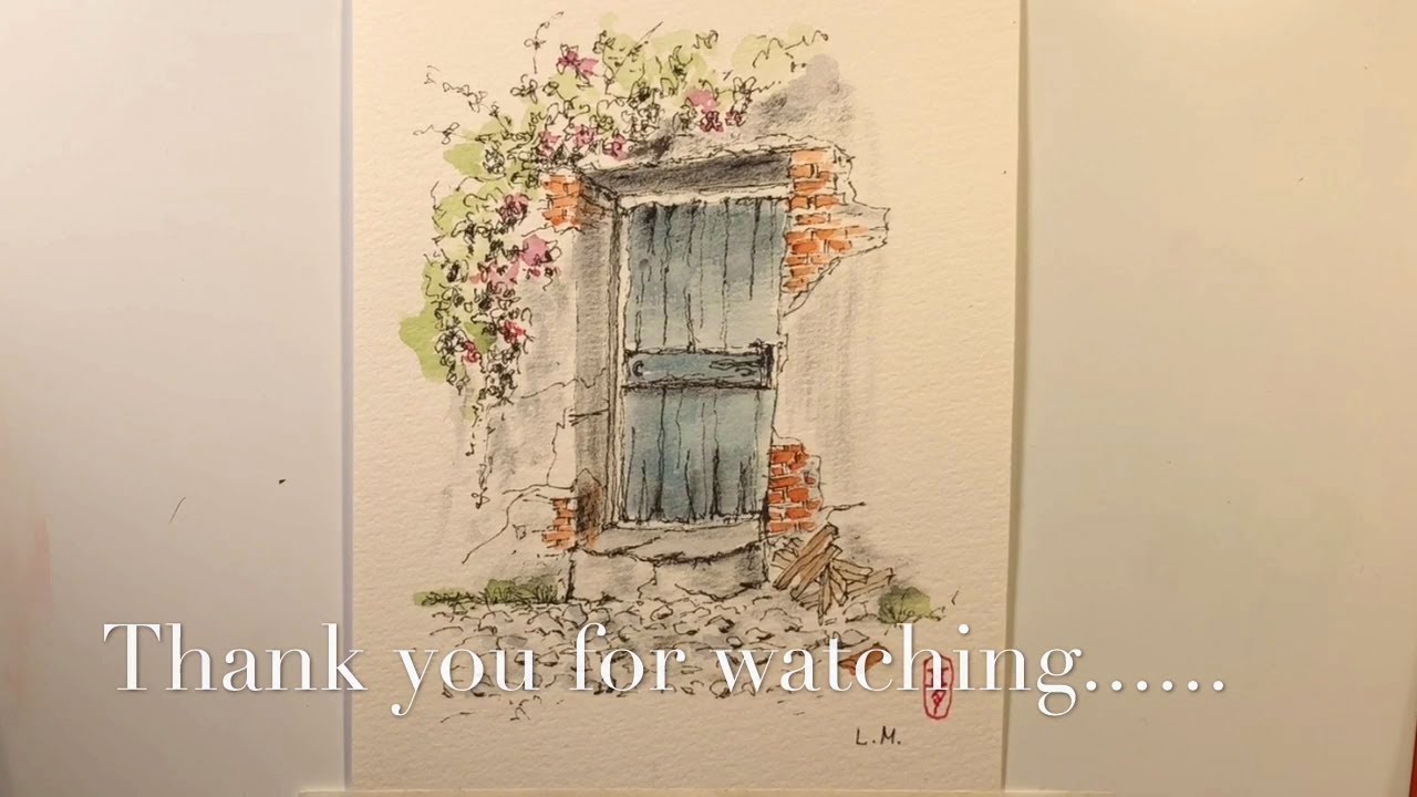 Line and watercolor wash - An old door