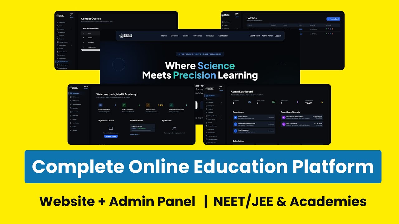 All-in-One Education Platform Tutorial | Complete Website + Admin Panel for NEET, JEE & Academies