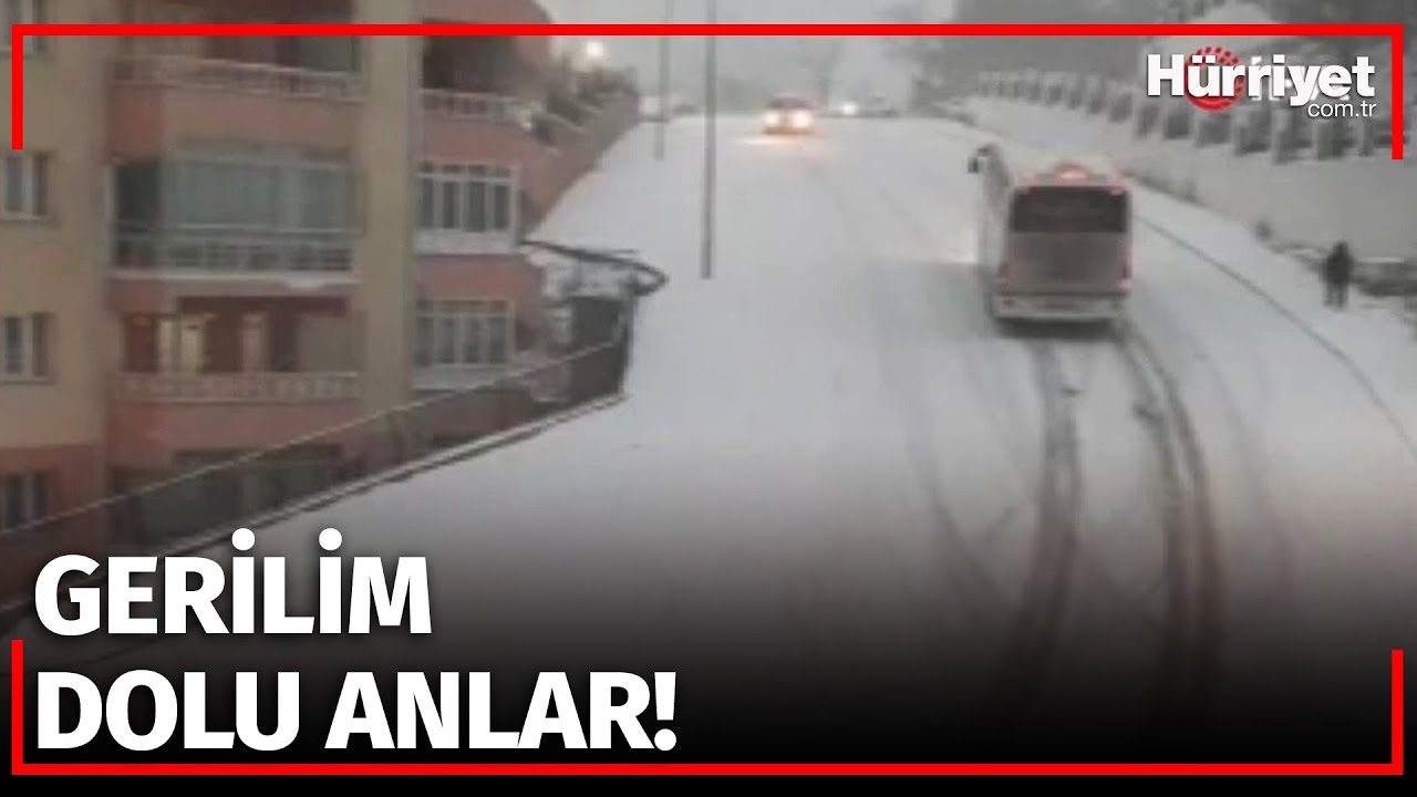 Yolcu Otobüsü Buzlanan Yolda Kaydı! O Anlar Kameraya Yansıdı...