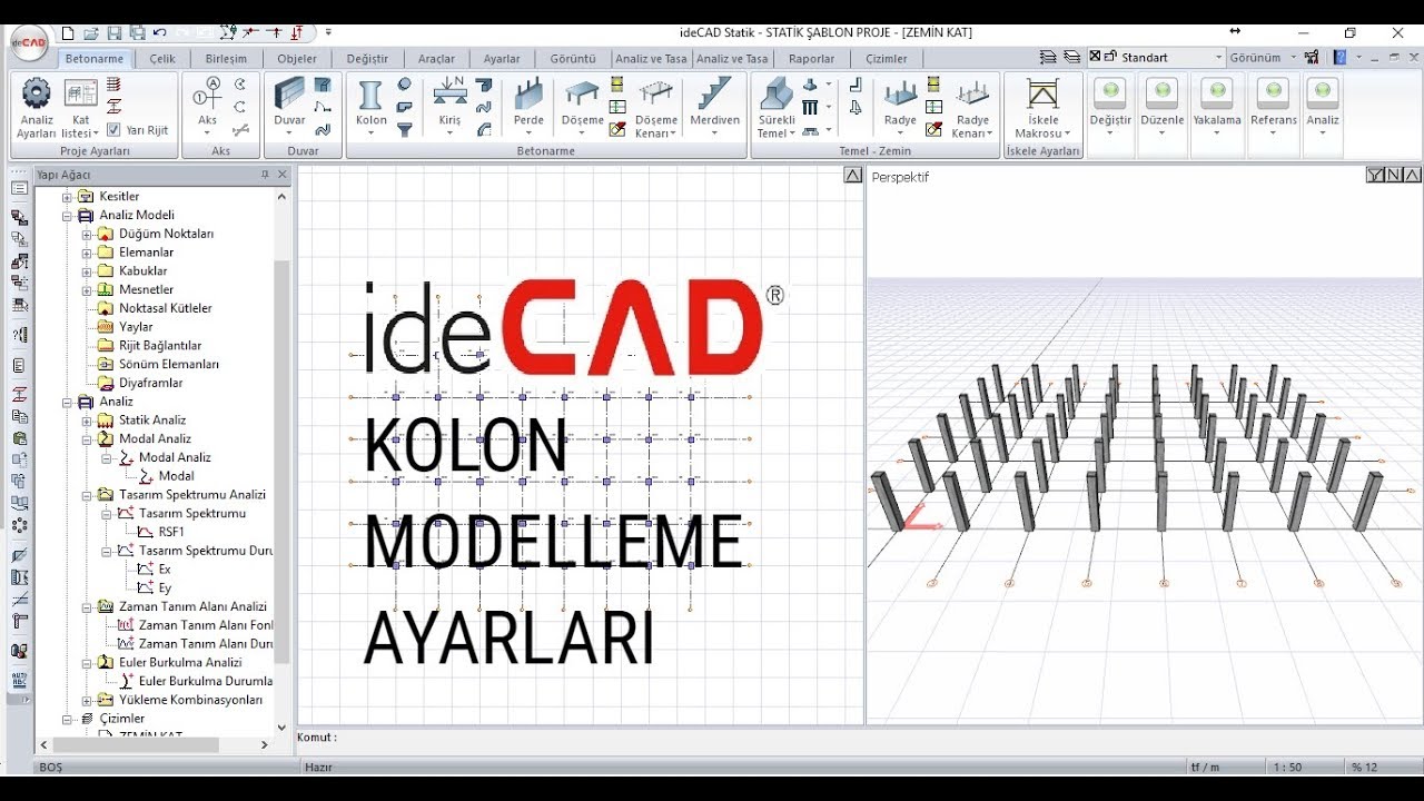 İDECAD 8.62 KOLON MODELLEME AYARLARI