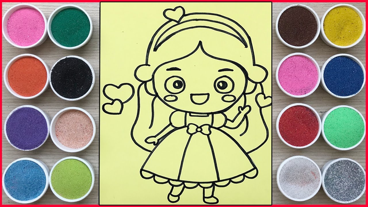 TÔ MÀU TRANH CÁT CÔ BÉ TÍ HON DỄ THƯƠNG - Sand painting tiny girl so cute (Chim Xinh channel)
