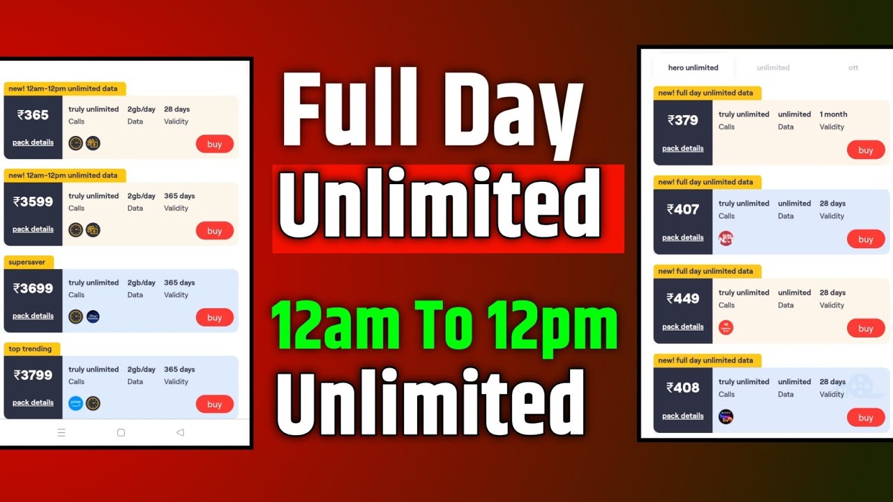 Vi New Full Day Unlimited Data Or 12am To 12pm Unlimited Data Plan Difference | Vodafone Idea