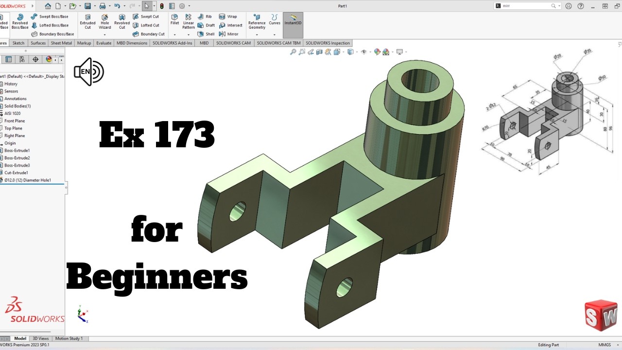 Упражнение 173 из учебного пособия SolidWorks для начинающих! SolidWorks