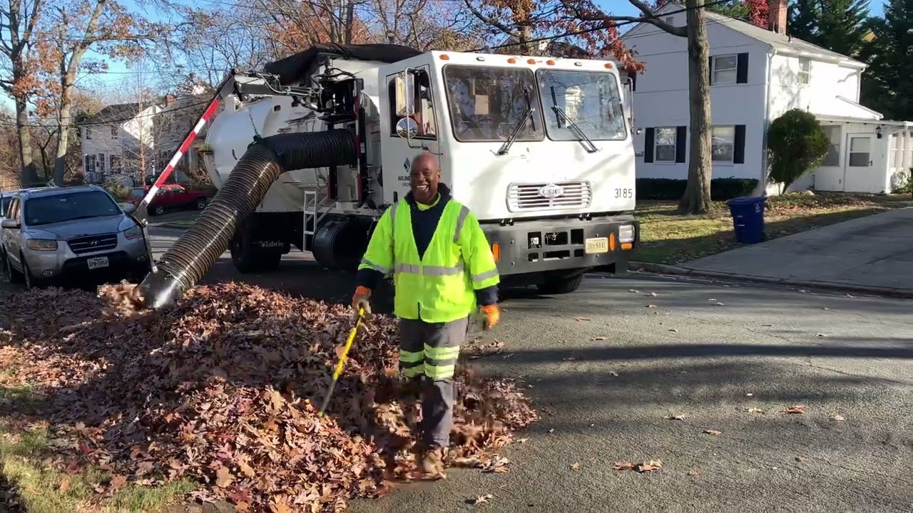 Arlington County Leaf Vacuum Truck with a very friendly crew!