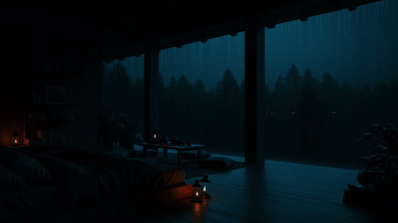 Cozy Open Cabin in Heavy Night Rain 🌧️ | Lantern Light, Dark Forest & Deep Sleep Sounds