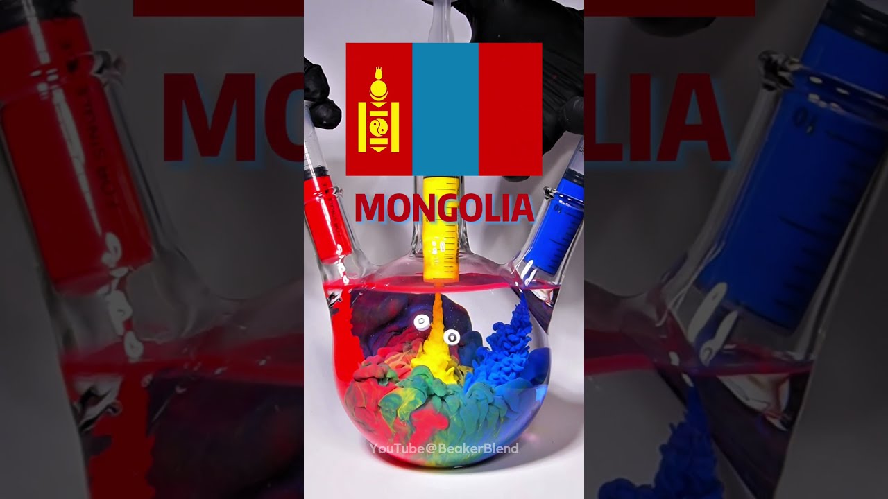 ASMR Mongolia Flag Colors in Liquid! 🐎🇲🇳 Hypnotic Nomadic Art & Color Fusion  #satisfyingart #amsr