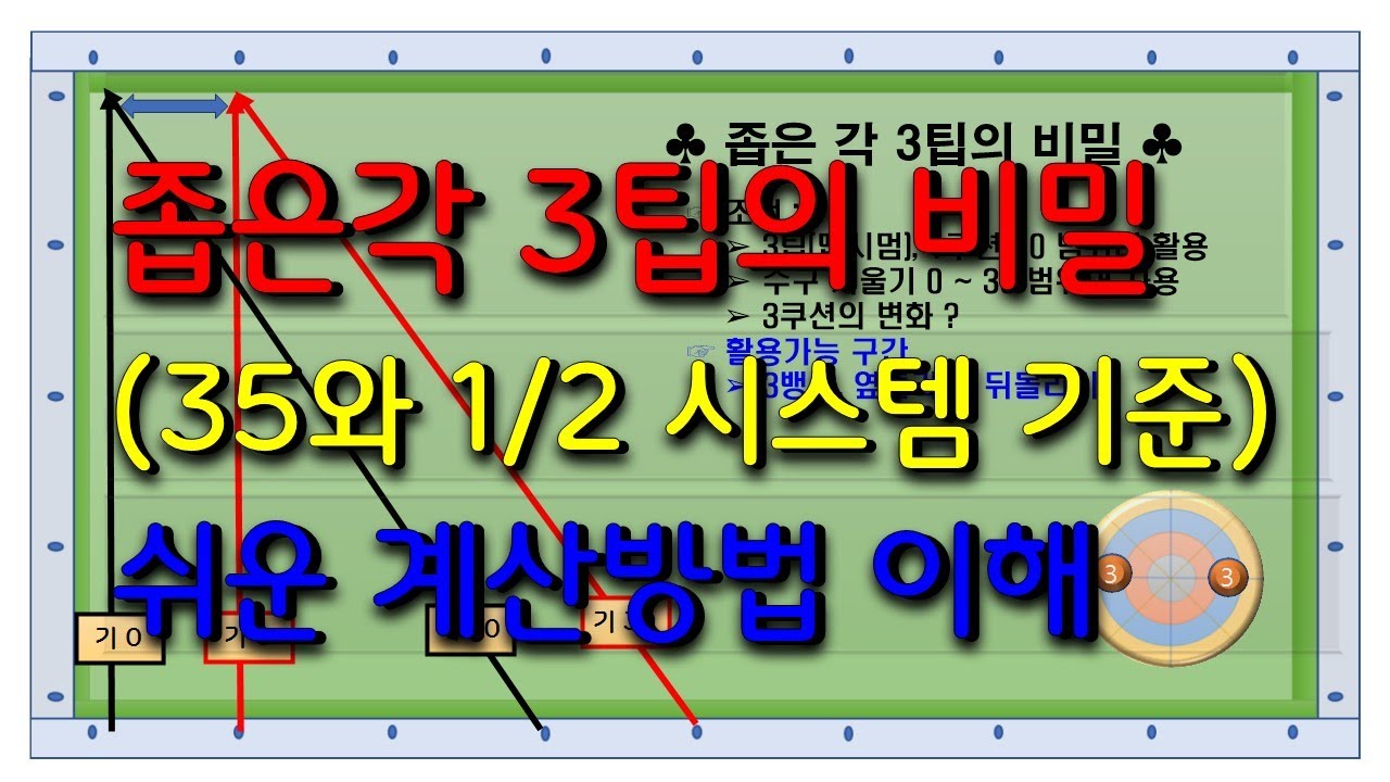 [당구노트]기1 -1편 / 당구 3쿠션 / 좁은각 3팁의 이해( 35와 1/2 시스템 기준)
