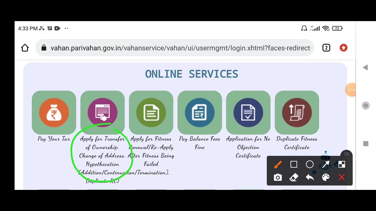 RTO Form online 29  30 35 form mobile number update VAHAN 4.0 Citizen Services