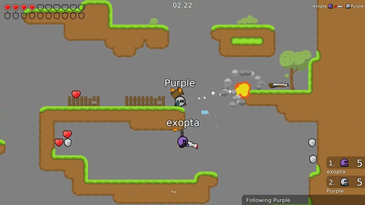Teeworlds Purple vs. exopta 1v1 dm1 (skill progress)