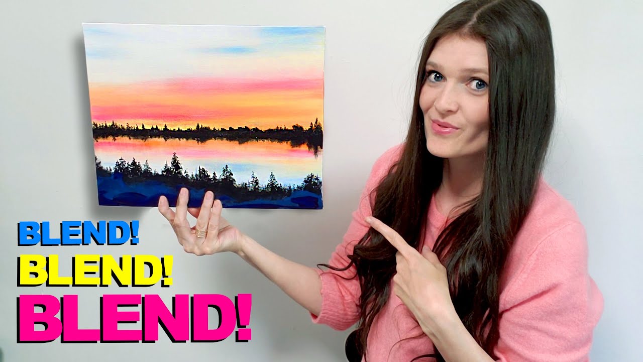 HOW TO BLEND ACRYLIC PAINT on Canvas for Beginners 🎨 A Pretty Sunset Sky!