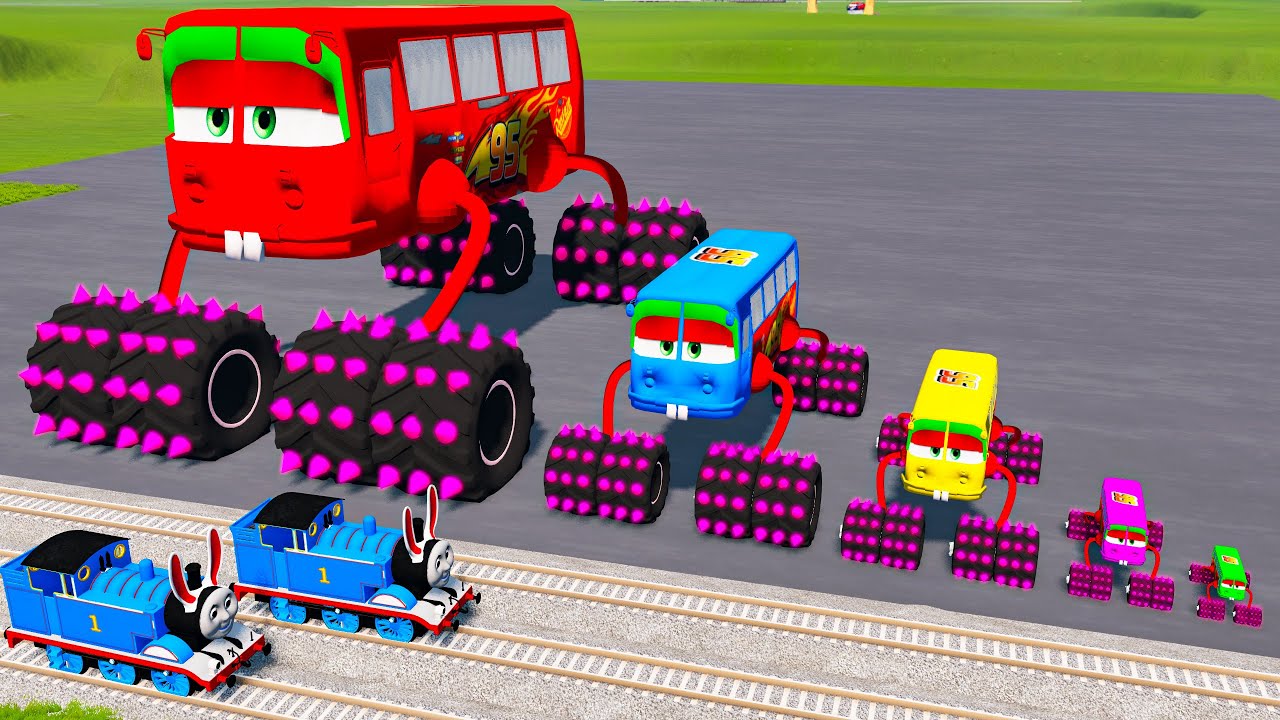[BeamNG Bruh] Big & Small School Bus Lightning Mcqueen vs Thomas Trains Good Job