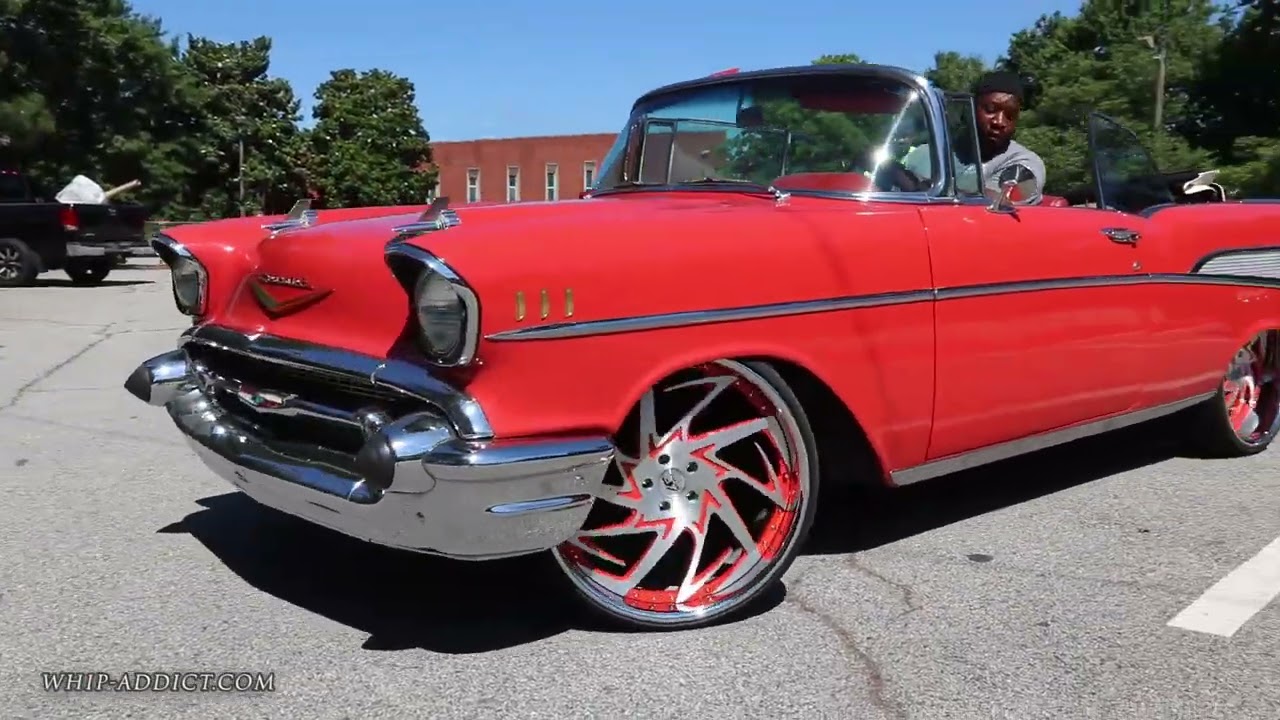 WhipAddict: Amani Forged Ferrato 24s on the Red 57' Chevrolet Bel Air Convertible by @TireKingzATL