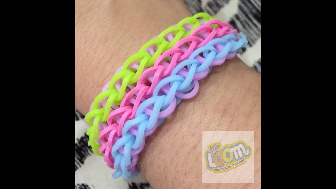 2 - คลิปที่สอนการถักหนังยางถักซิลิโคนLoom bandsลาย3แถว(ความยากระดับ1/5)