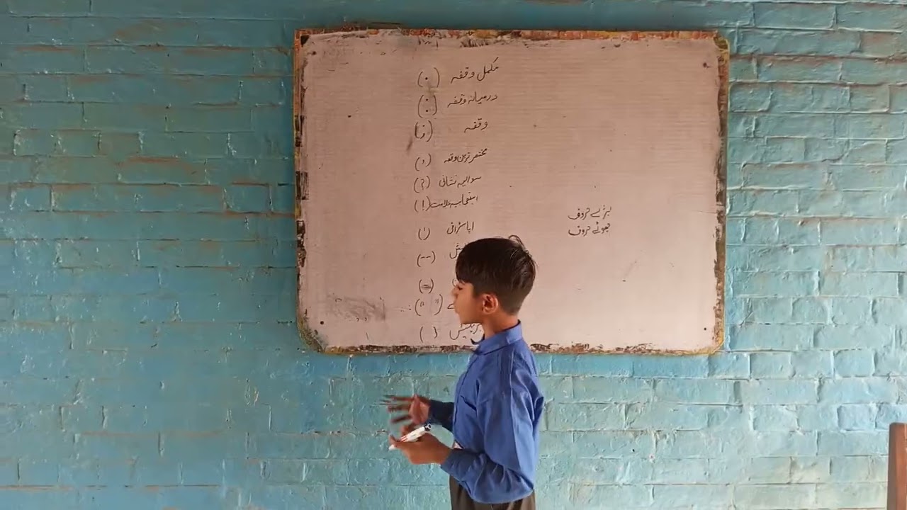 Ahmed giving class presentation about use of  Punctuation
