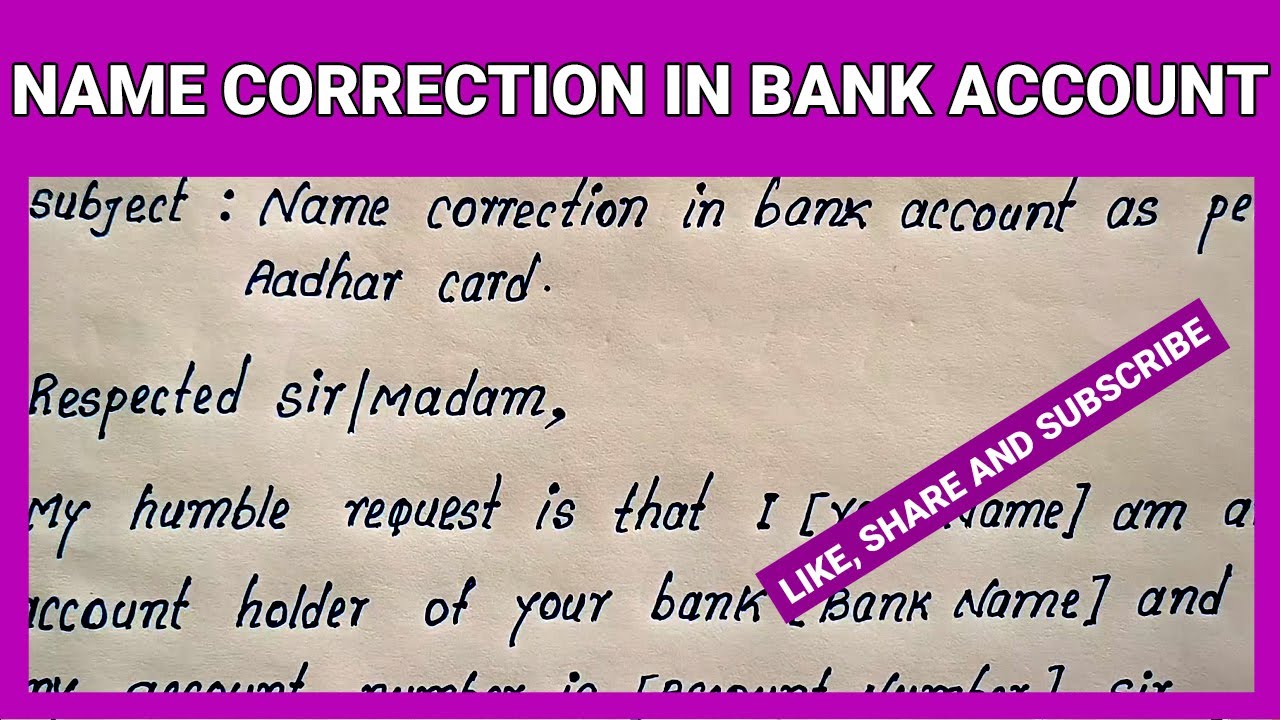 Write Application for Name Correction in Bank Account as per Aadhar Card | Name Correction in Bank
