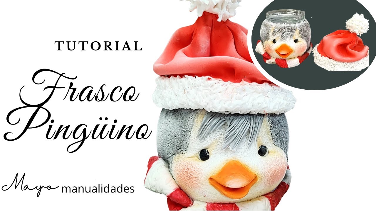 Tutorial frasco de pingüino con porcelana fría | pasta flexible | jar with cold porcelain penguin