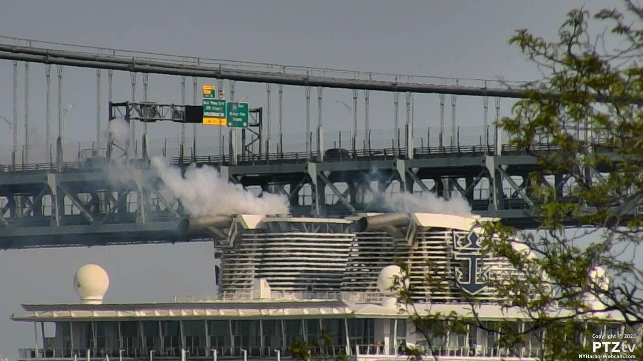 OASIS OF THE SEAS with Retracted Funnels just clearing the Verrazano-Narrows Bridge 5/7/2023