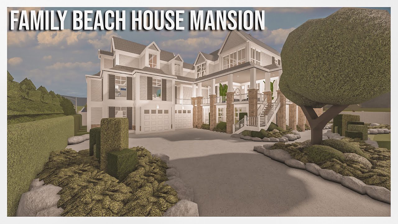 ROBLOX | Bloxburg: Family Beach House Mansion Speedbuild | EXTERIOR ONLY | Ellvoi