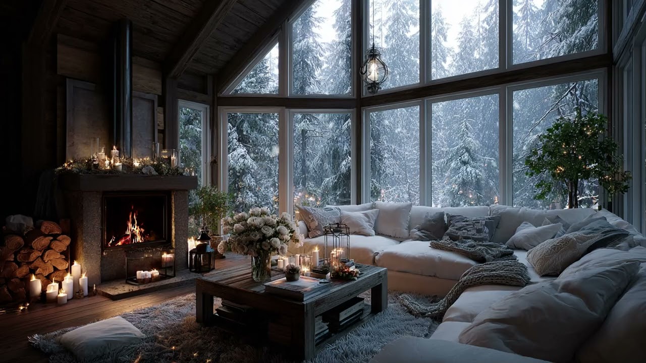 Soft Piano for Winter Days: Snowy Cabin and Warm Fireplace Ambience for Focus Work