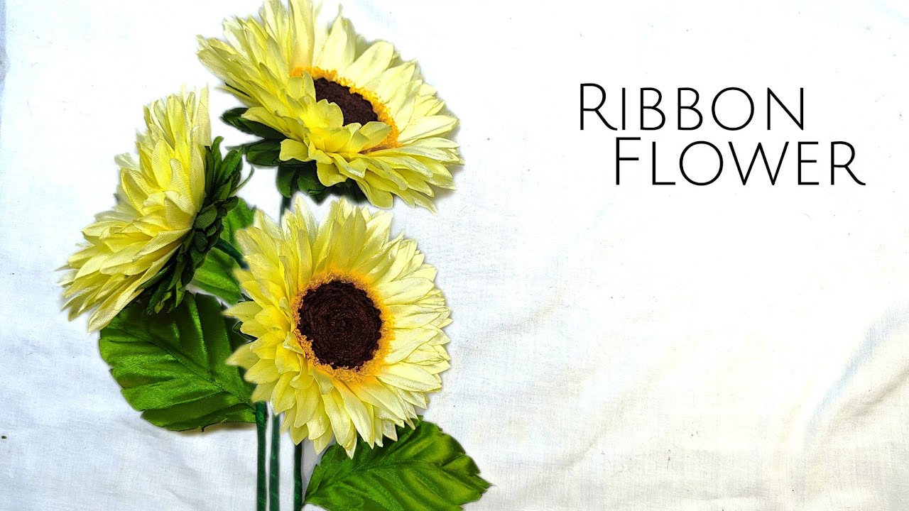 DIY satin ribbon flowers/how to make sunflowers with satin ribbon easily