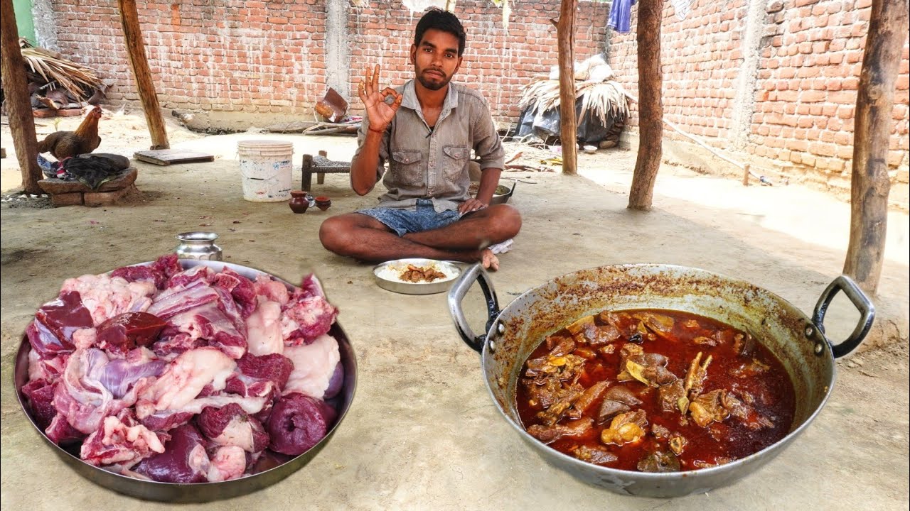 Jharkhandi style | mutton gravy cooking & eating in village style | goat meat recipe | mutton curry