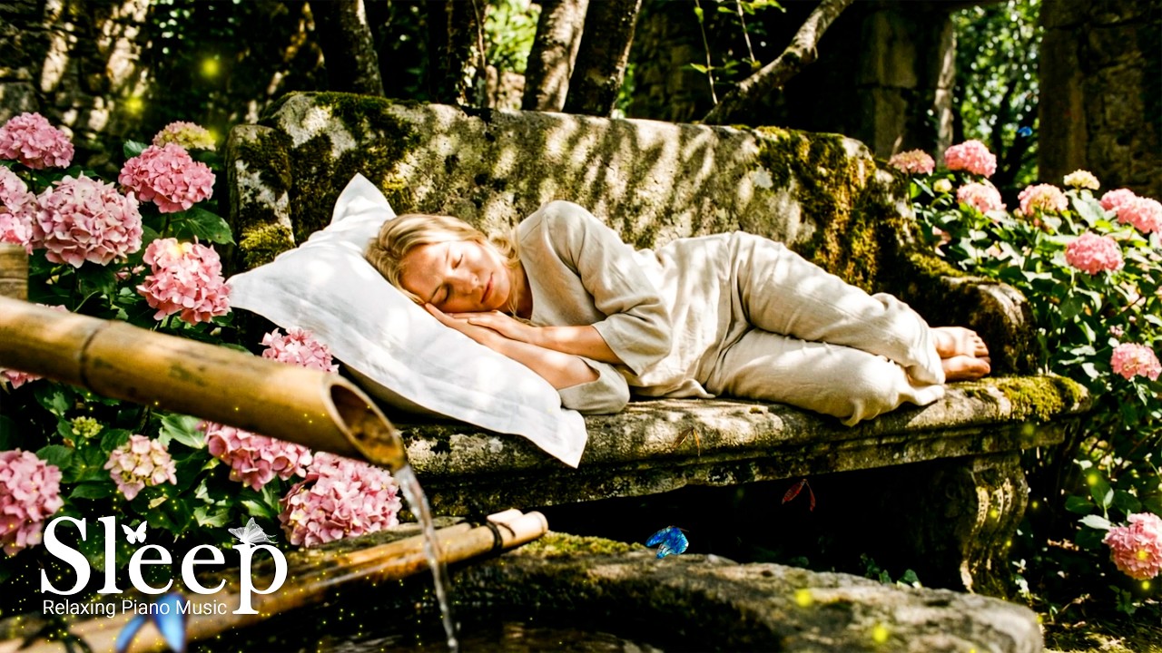 Sleep with Bamboo Water 🍁 Dreamy Piano & Water Sounds 🌿 Peaceful Sleep