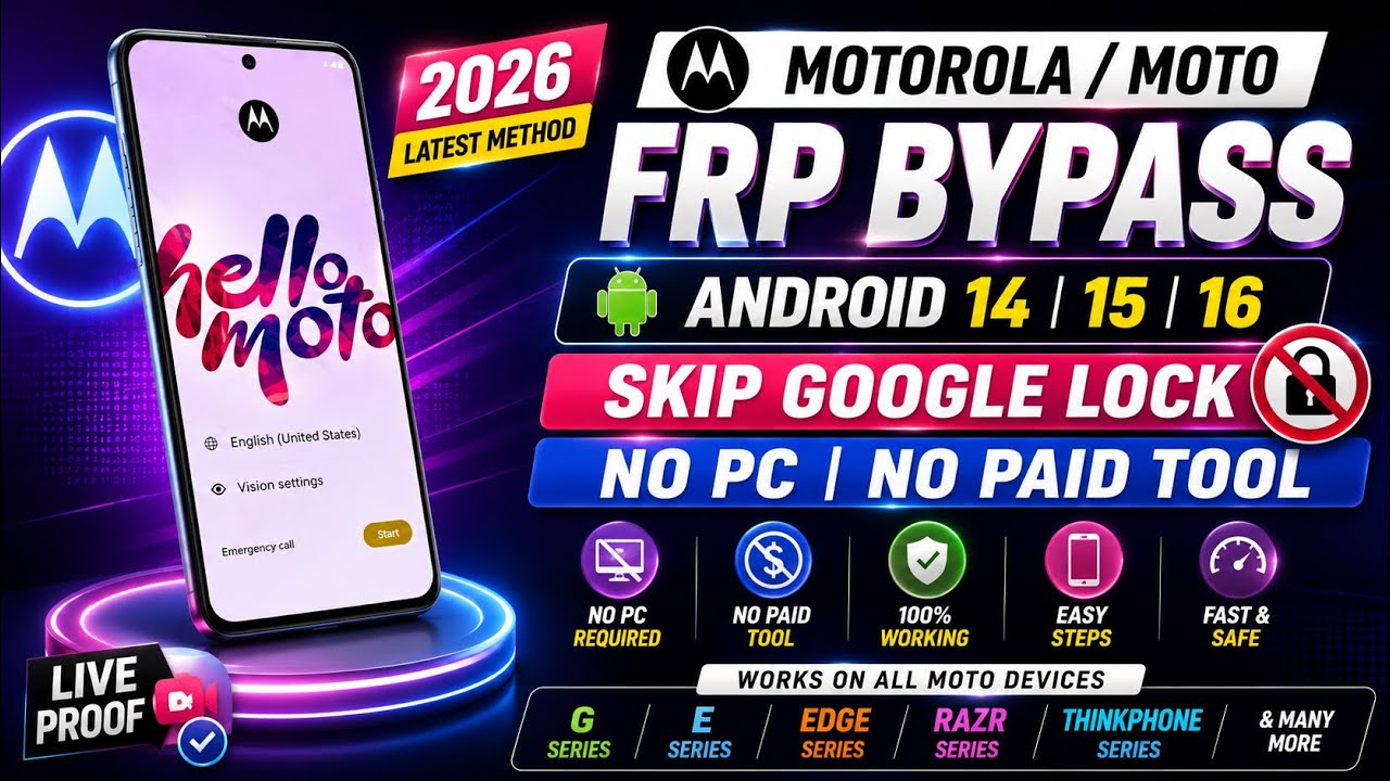 All Moto/Motorola FRP Bypass 2026 🔥 | Android 14/15/16 | New Method | Skip Google Lock | No PC