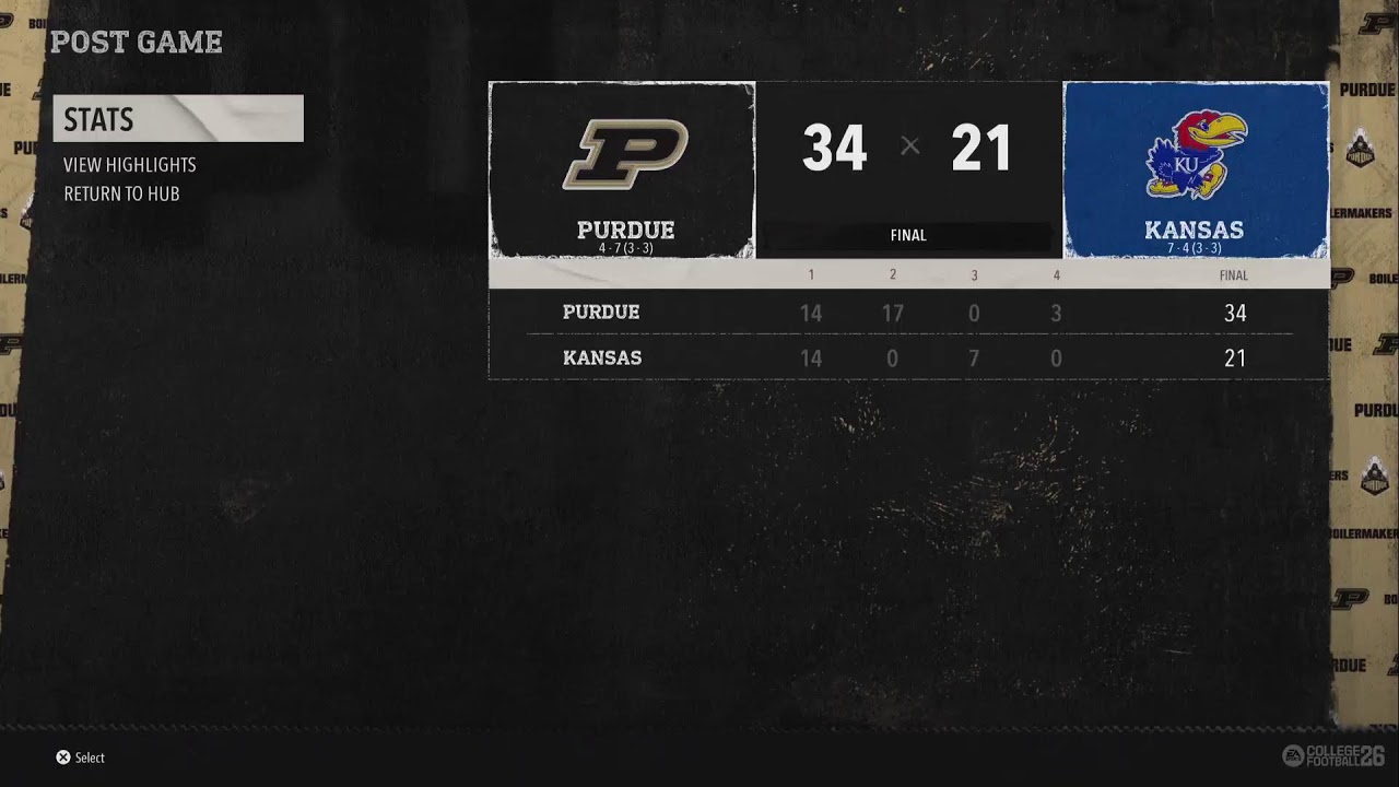 EA College Football 26 Dynasty 2035 Week 12 Purdue @ Kansas