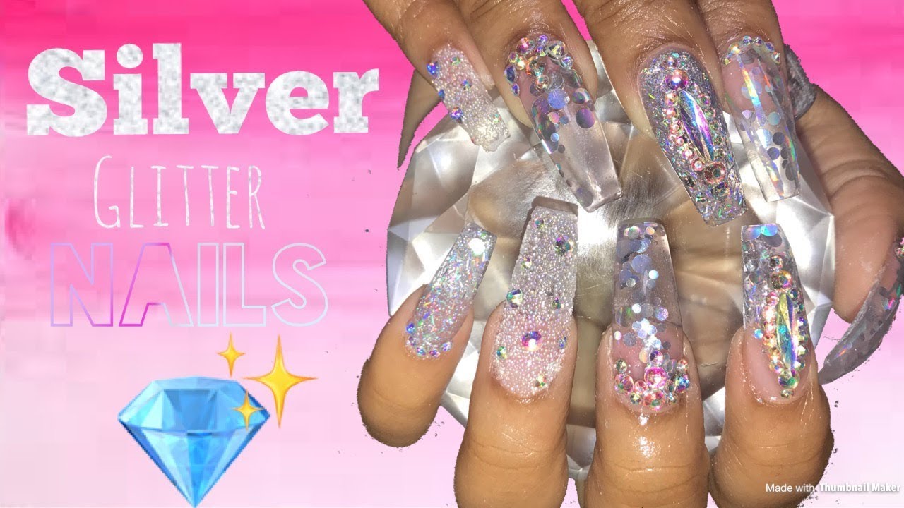 Acrylic Nails Tutorial | Silver Encapsulated Glitter | Birthday Nails