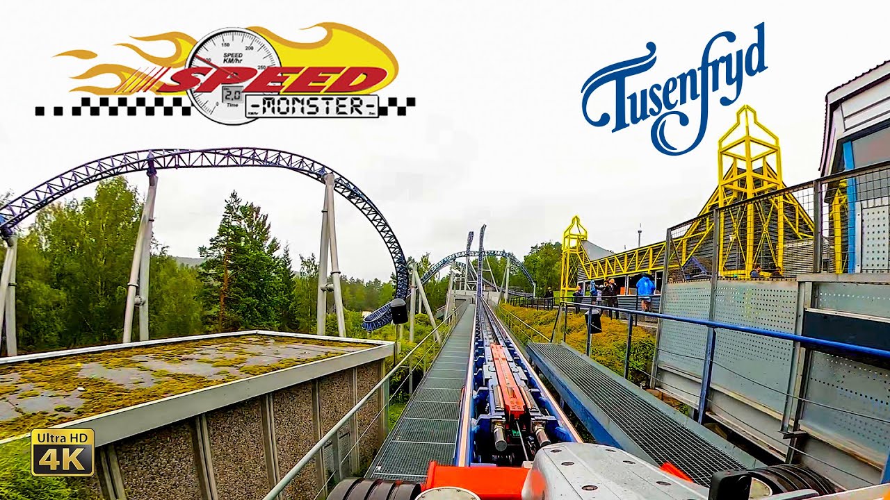 Speed Monster Roller Coaster On Ride Front Seat 4K POV TusenFryd Norway 2023 08 09