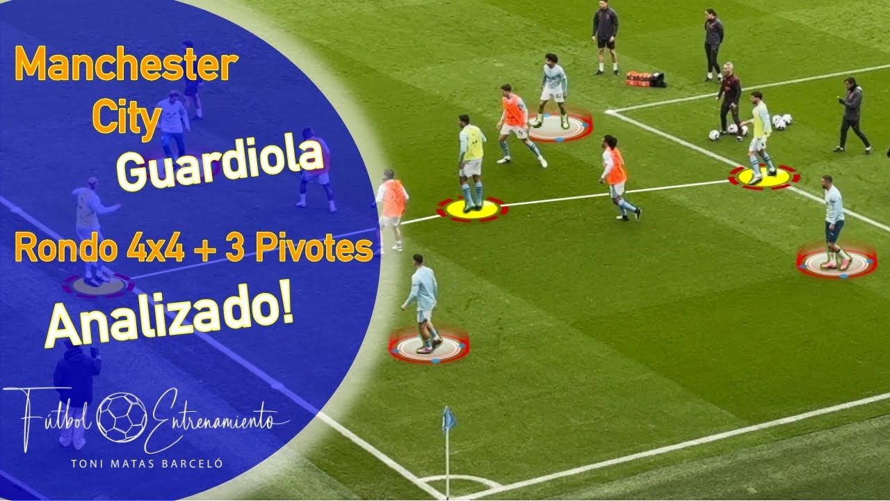 ⚽ Manchester City. Pep Guardiola ✅​ Rondo 4x4 + 3 Pivotes en el Calentamiento Prepartido