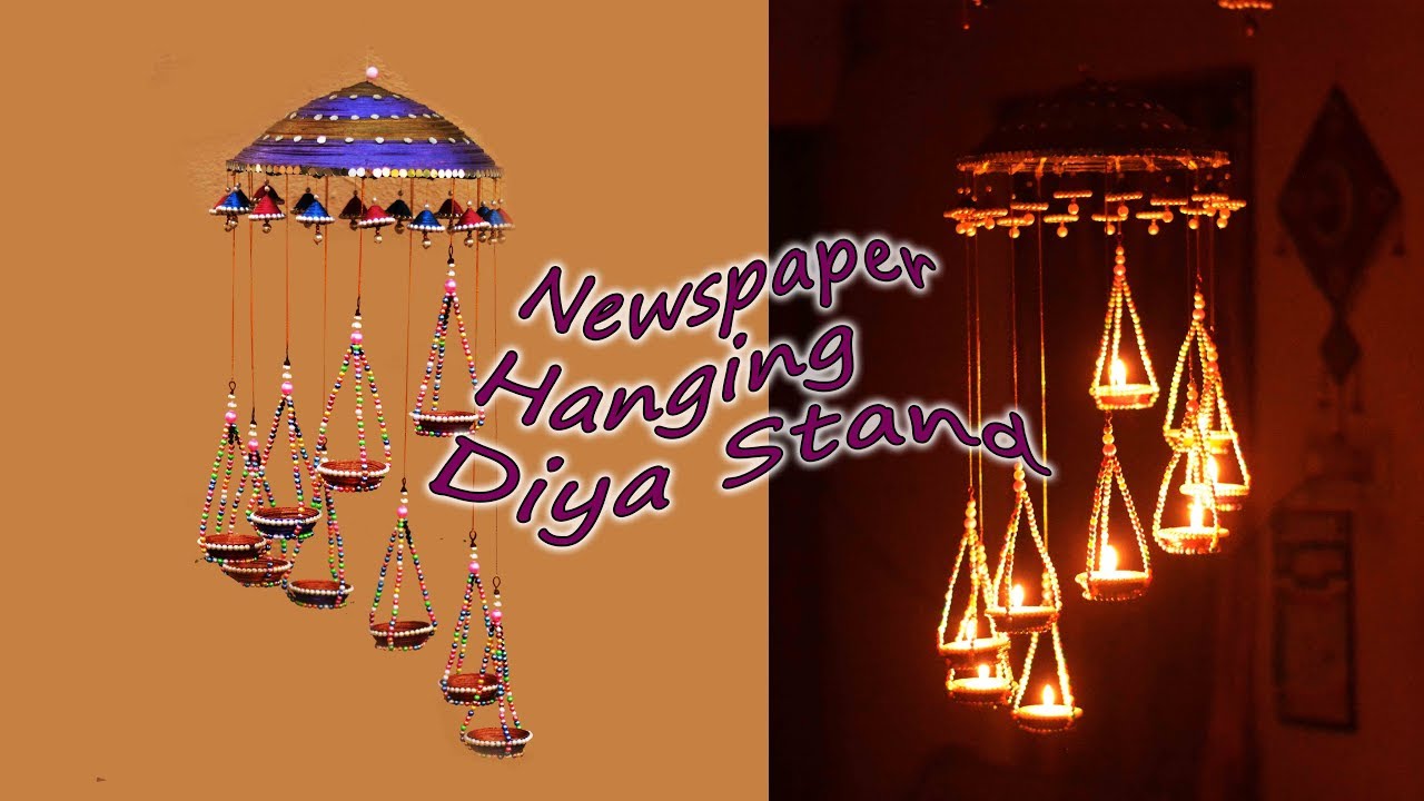newspaper hanging diya stand | wind chime diya stand | newspaper craft | diwali