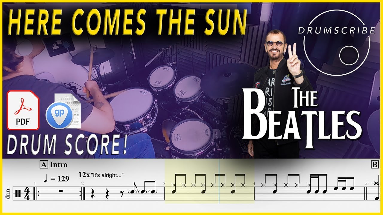 Here Comes The Sun - The Beatles | Drum SCORE Sheet Music | #52 DRUMSCRIBE