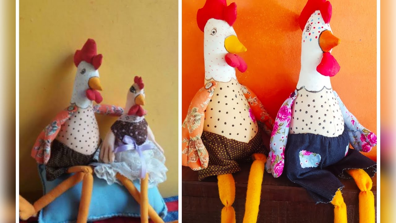 Fazendo um galo de tecido bem simples,fácil e super fofo!#galo #tecido #artesanato #galinha