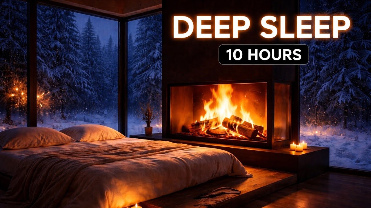 Deep Sleep in Minutes 🌙 10 Hours of Calm Fireplace & Snow Forest Ambience