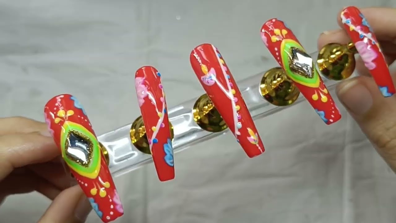 DIWALI NAILS 🪔✨ Easy tutorial for beginners ✅ / REAL mirror worked Diwali nails at home 🏡 🪞👈