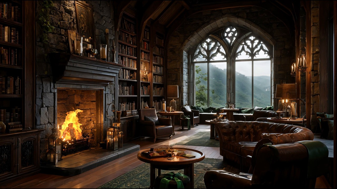 Irish Library Ambience | Celtic Music & Cozy Fireplace | St. Patrick’s Day Atmosphere | 4K